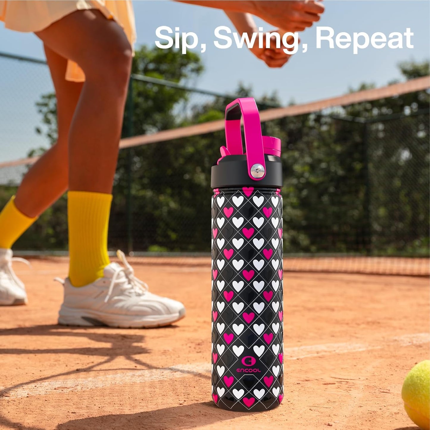 ENCOOL Insulated Water Bottle with Straw Stainless Steel Water Bottle, Leak-Proof, BPA-Free, Double Wall Vacuum Keeps Cold for 24 Hours for Sports, Travel, School (26 oz, Cotton Candy) - Colors C