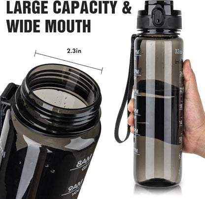 OLDLEY Water Bottle, 32oz Motivational Sports Water Bottle with Time Marker - Times to Drink - Tritan, BPA Free, Wide Mouth Leakproof, Clear (1 Bottle)