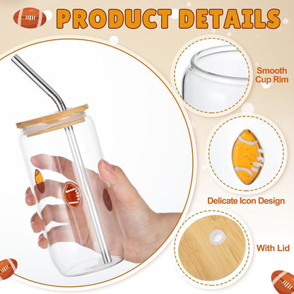 Honeydak 2 Pcs Icon Juice Glass Tumbler with Lid & Straw - 18 oz Cloud and Sun Icon Can Shape Glass Cups Coffee Juice Beer Soda Drinking Cup for Summer Halloween Christmas Party Supplies Gift