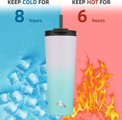 Konokyo 30 OZ Insulated Tumbler with Lid and 2 Straws Stainless Steel Water Bottle Vacuum Travel Mug Coffee Cup,Pastel Sunset