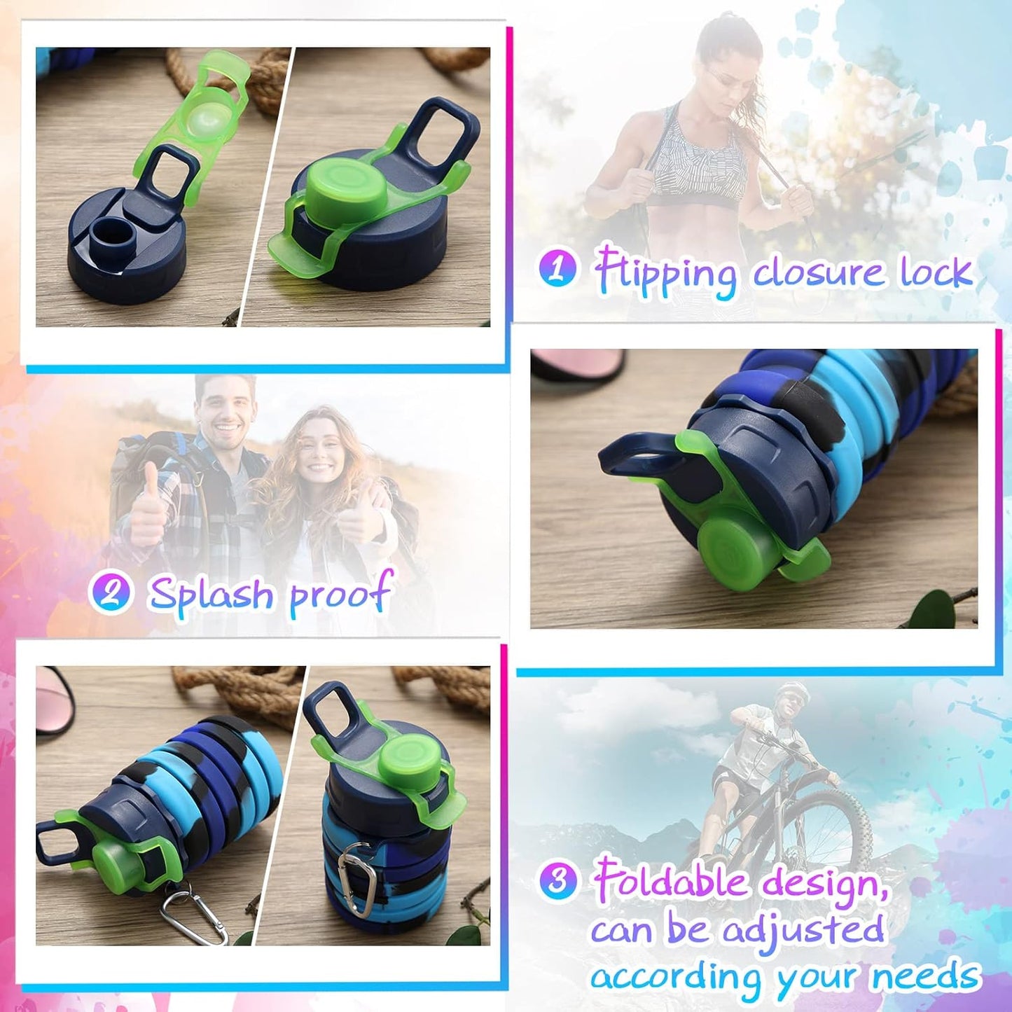 CHENGU 5 Pcs Collapsible Water Bottles 16 oz Portable Foldable Water Bottles Silicone Leak Proof Travel Water Bottle Reusable Sports Water Bottle with Metal Clip for Camping Hiking Travel (Colorful)