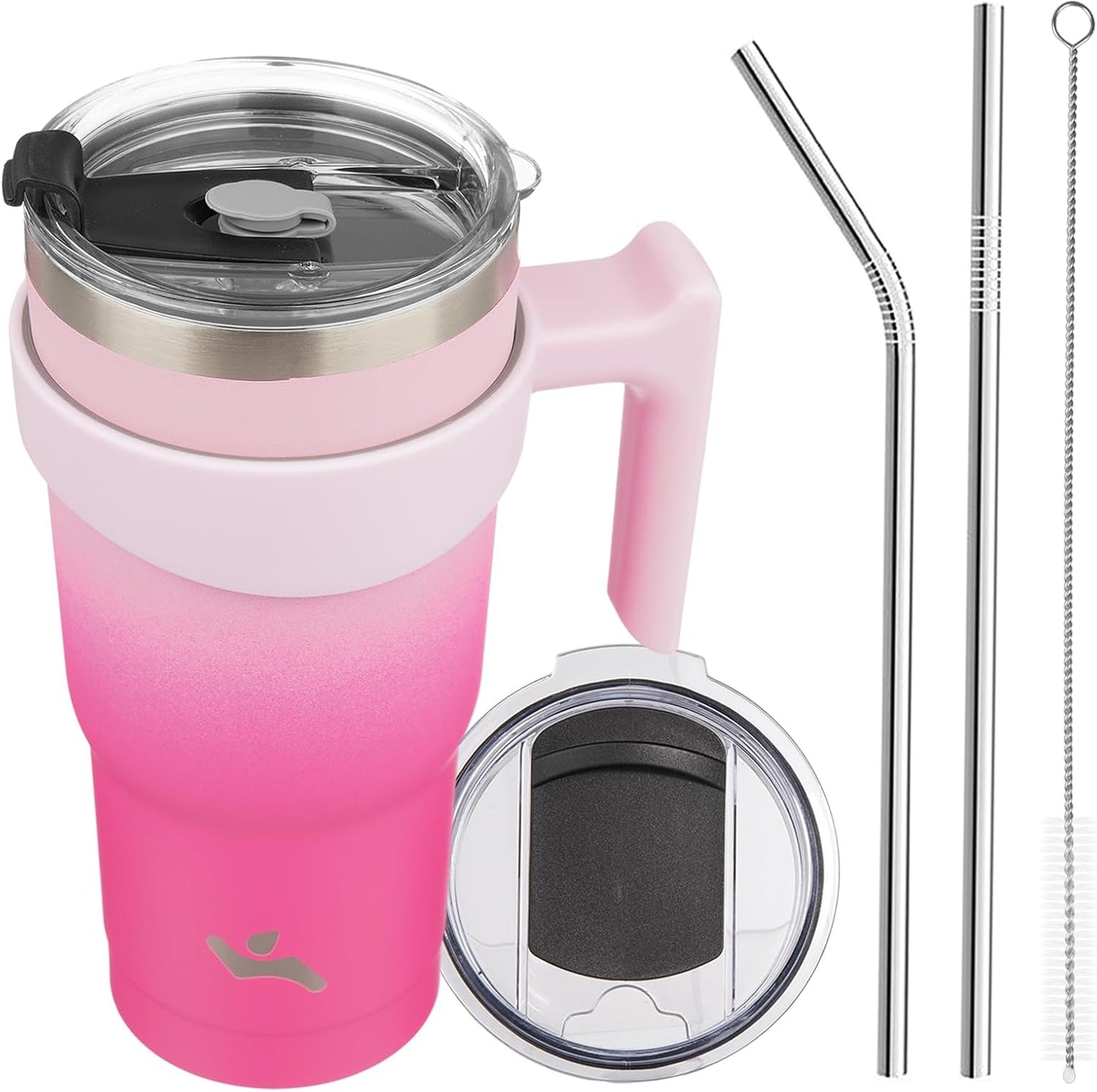 Konokyo 20 oz Tumbler with Handle and 2 Straw 2 Lid, Insulated Water Bottle Stainless Steel Vacuum Cup Reusable Travel Mug,Black