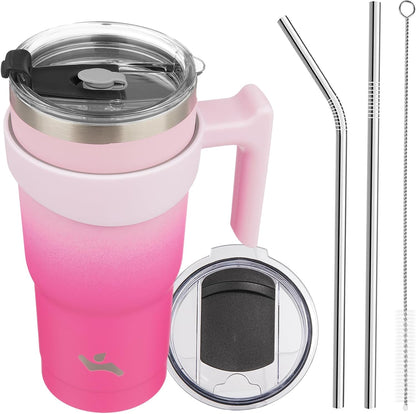 Konokyo 20 oz Tumbler with Handle and 2 Straw 2 Lid, Insulated Water Bottle Stainless Steel Vacuum Cup Reusable Travel Mug,Black