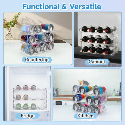 Large Compartment Water Bottle Organizer,4 Tier Stackable Water Bottle Rack for Cabinet,Tumbler Storage Organizer for Kitchen,Fridge,Cabinet Organization and Storage,Clear Water Bottle Storage Rack