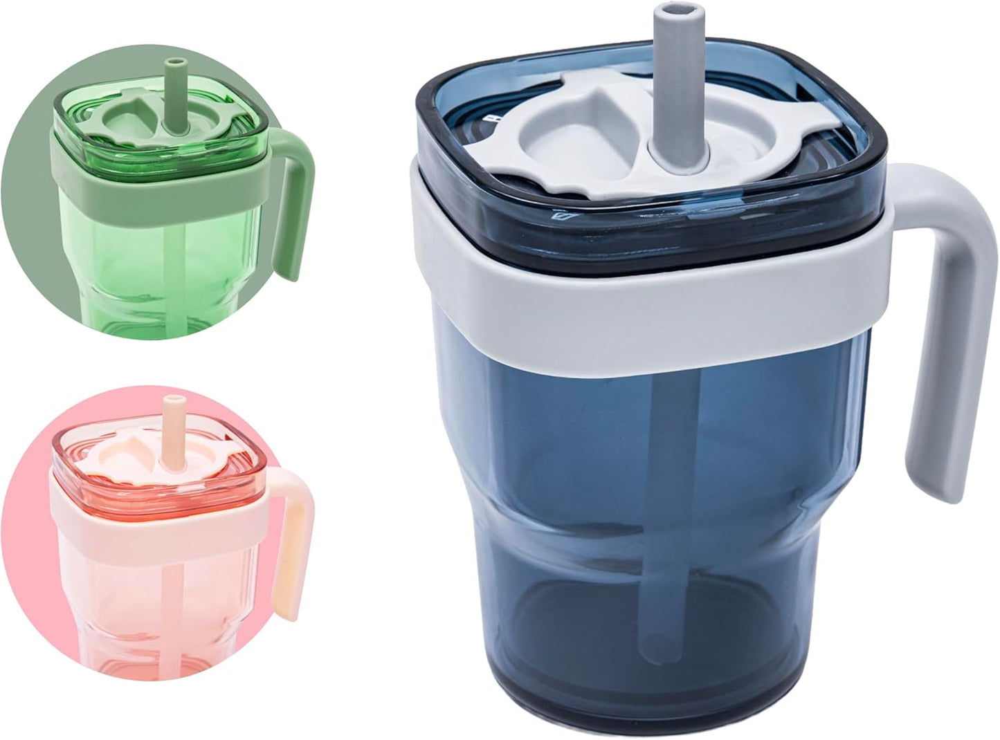 34oz Leakproof Straw Tumbler with Lid and Straw Double Wall Slim Coffee Cup Reusable BPA Free Plastic Travel Mug Integrated Handle Dishwasher Safe