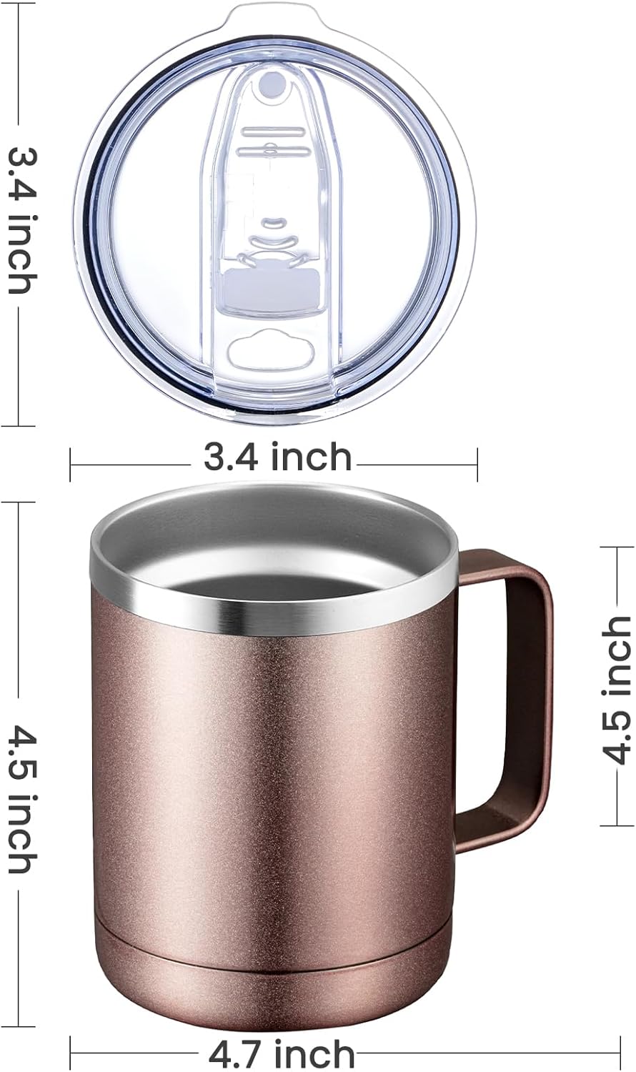 MEWAY 12oz Coffee Mug With Handle and Sliding Lid,Stainless Steel Travel Tumbler Cup with Handle,Double Wall Vacuum Insulated Camping Cup for Hot & Cold Drinks Tea (Black,Set of 1
