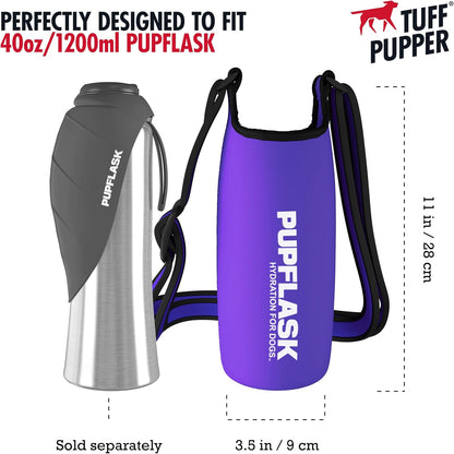 Tuff Pupper PupFlask Insulated Neoprene Dog Water Bottle Holder Sling with Wide Adjustable Shoulder Strap, Great for Travel, Walking, Hiking, Portable Pet Water Bottle Holder (40 OZ, Nebulas Blue)