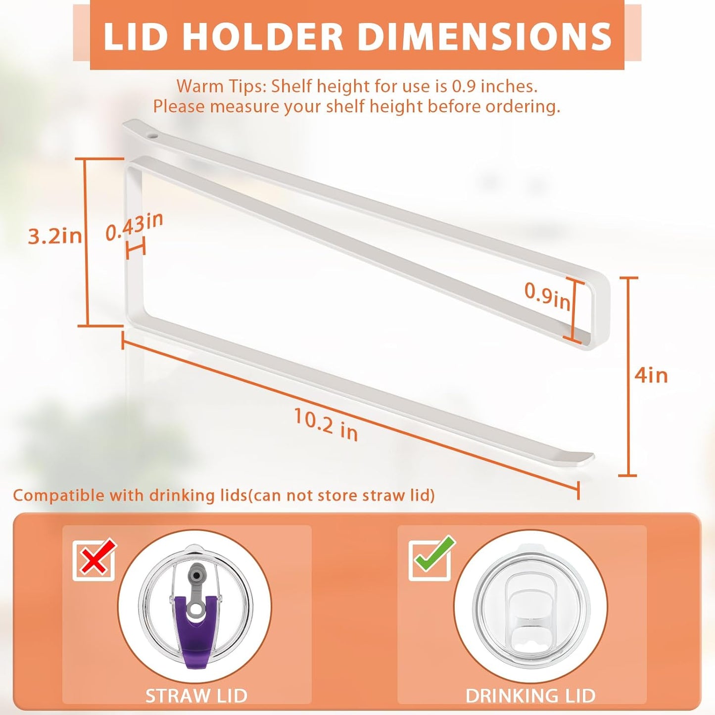 Tumbler Lid Organizer, Horizontal Tumbler Lid Storage Hook Up to 10 Lids, Space Saving Cup Lid Holders Under Cabinet Tumbler Lid Hook for Kitchen Organizer and Storage,Hanging Paper Towel Rack Hanger