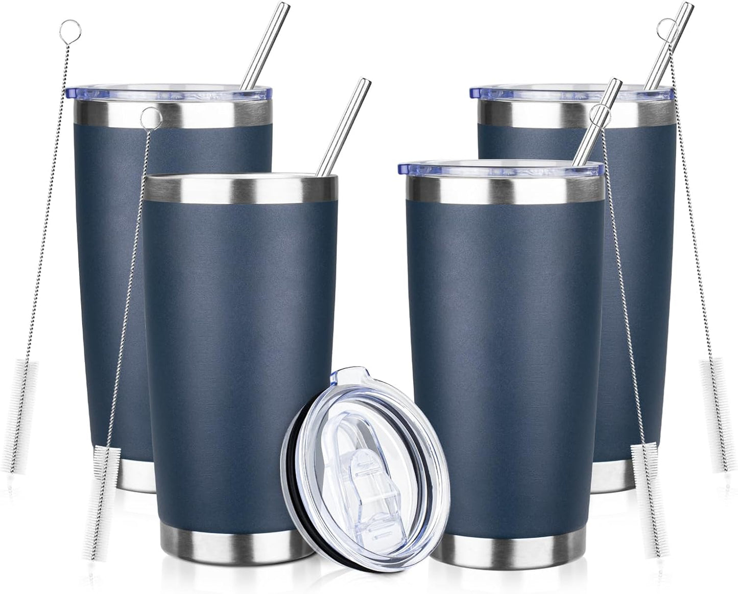 20oz Tumbler with Straw and Brush, Stainless Steel Vacuum Insulated tumbler, Double Wall Insulated Coffee Tumbler for Outdoor, Home, Travel,Office (Buff,1pcs)