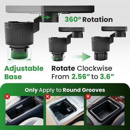 Car Cup Holder Tray, Extra Large Car Cup Holder Expander with 360° Rotation Fit Most Big Cup Detachable 3 in 1 Car Trays for Eating, Phone & Snack Organizer Road Trip Essentials