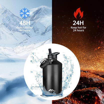 StarSpeed 32oz Insulated Water Bottle with Straw Lid, Stainless Steel Double Walled Vacuum Water Flask, Wide Mouth Sports Water Bottle for Gym Camping Hiking, Indigo Black