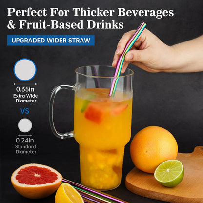 Tomorotec 8PCS 12" Stainless Steel Straws 4 Bent & 4 Straight Fit for 40oz Stanley Tumblers, Reusable Food-Grade Drinking Straws with Brush for Smoothies, Milkshakes, Iced Coffee, Dishwasher Safe