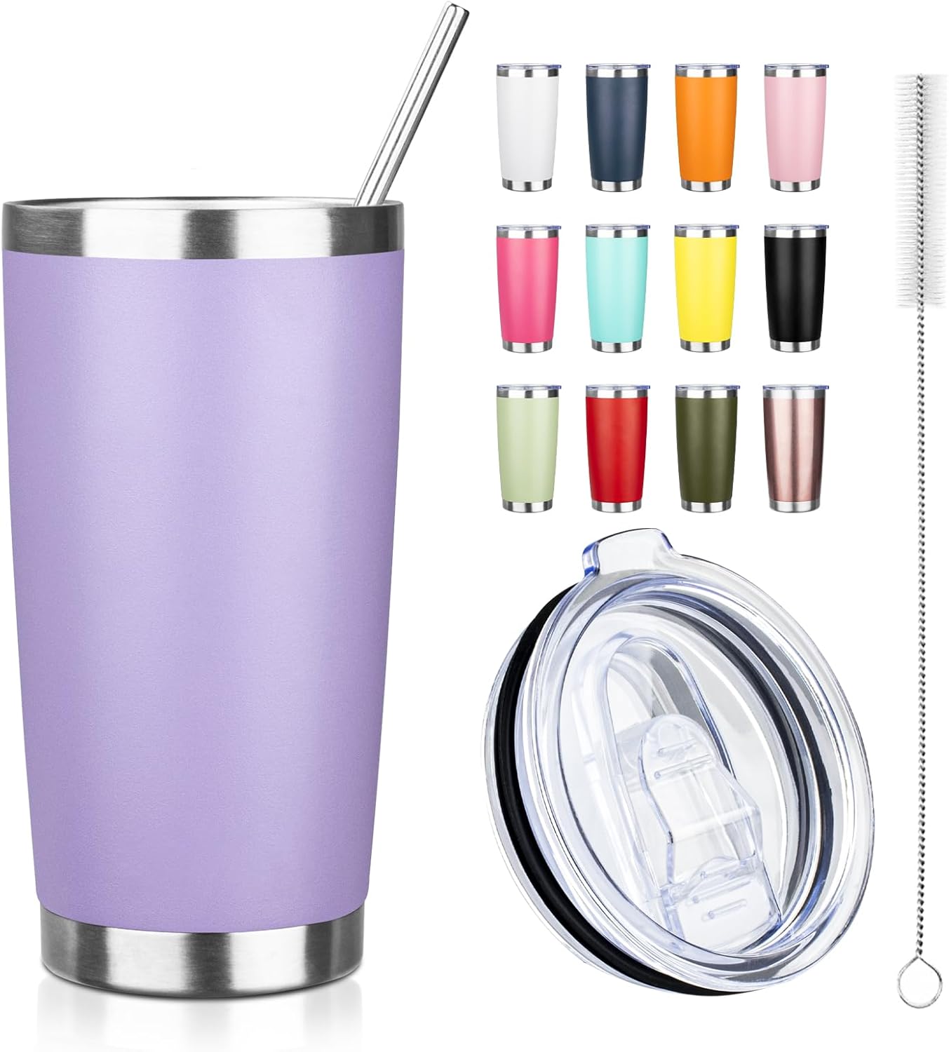 20oz Tumbler with Straw and Brush, Stainless Steel Vacuum Insulated tumbler, Double Wall Insulated Coffee Tumbler for Outdoor, Home, Travel,Office (Buff,1pcs)