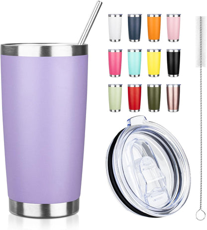20oz Tumbler with Straw and Brush, Stainless Steel Vacuum Insulated tumbler, Double Wall Insulated Coffee Tumbler for Outdoor, Home, Travel,Office (Buff,1pcs)
