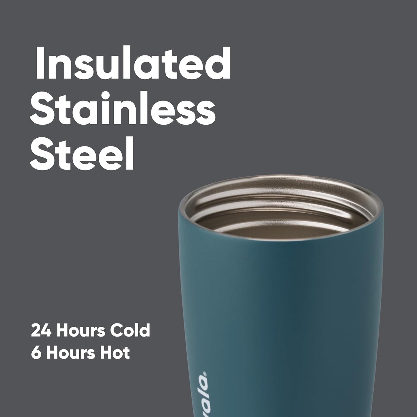 Owala SmoothSip Slider Insulated Stainless Steel Coffee Tumbler, Reusable Iced Coffee Cup, Hot Coffee Travel Mug, BPA Free 20 oz, Grey/Blue (High Dive)
