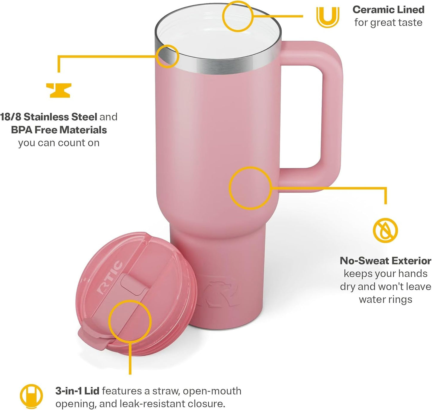 RTIC 30 oz Road Trip Tumbler Double-Walled Ceramic Lined InsulatedStainless Steel Portable Travel Coffee Mug Cup with Lid, Handle and Straw, Periwinkle Bouquet