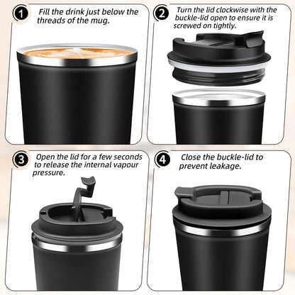 Insulated Travel Coffee Mug Reusable Coffee Tumbler Cup with Flip Lid Leak Proof Spill Proof for Office School Party Camping Hot and Cold Drink,Stainless Steel 17oz (Black)