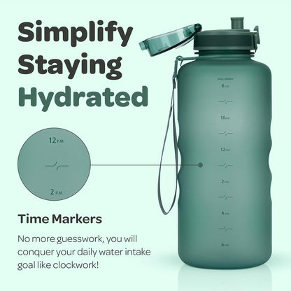Hydracy Water Bottle with Time Marker -Large BPA Free Water Bottle & No Sweat Sleeve -Leak Proof Gym Bottle with Times to Drink - Ideal for Fitness Sports & Outdoors