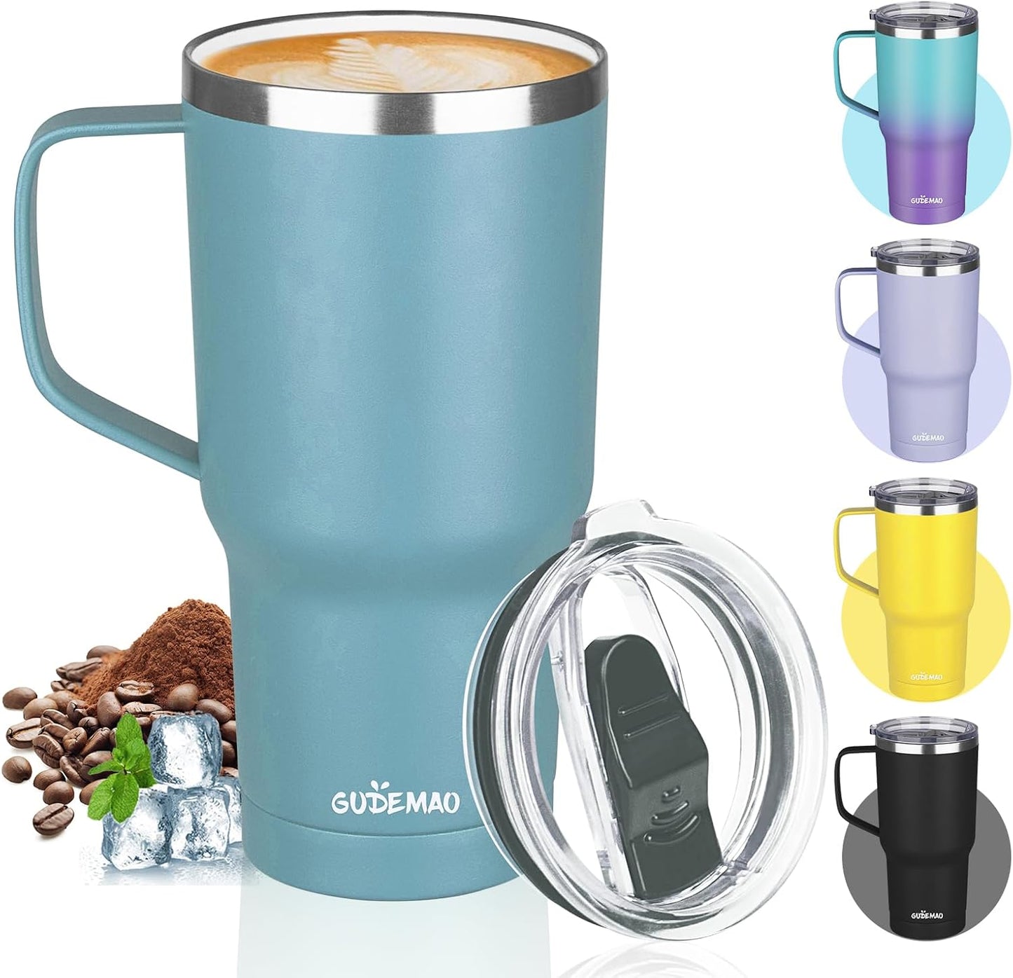 20 oz Insulated Coffee Mug with Ceramic Coating, Stainless Steel Travel Mug Tumbler with Handle Lid and Straw, Double Wall Leak-Proof Coffee Travel Mug Keeps Drink Hot and Cold (Black)