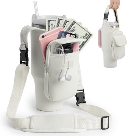 Bufilea Carrier Bag with Phone Holder Pockets for Stanley 40/30oz Tumbler with Handle, Insulated Neoprene Crossbody Bag Cup Holder w/Shoulder & Handheld Straps Fits Stanley Cup Accessories