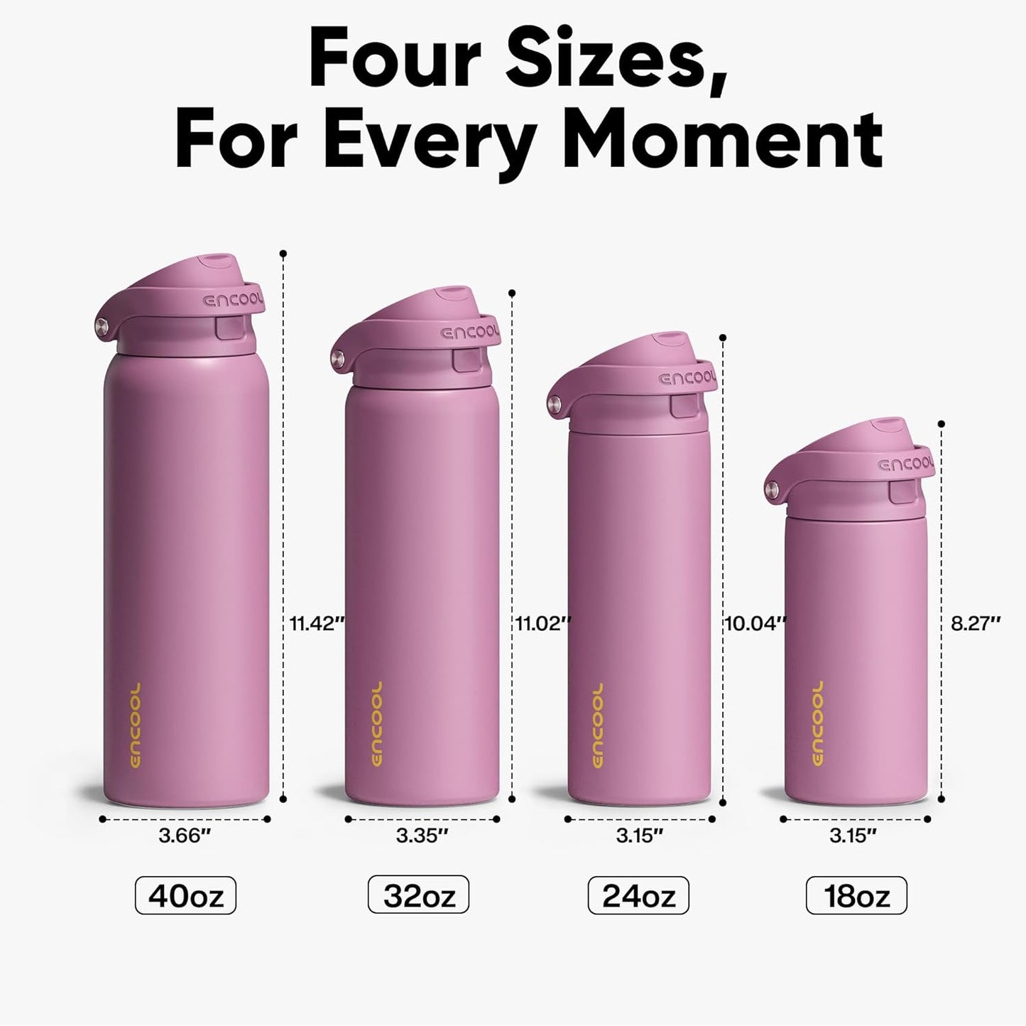 ENCOOL Leakproof Insulated Water Bottle with Straw Dual-Sip Water Bottle Bag-Safe Design for Work, Commute & Gym – Keeps Drinks Cold All Day, 24 oz, Lemonade Pink - Colors B