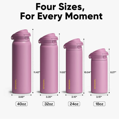 ENCOOL Leakproof Insulated Water Bottle with Straw Dual-Sip Water Bottle Bag-Safe Design for Work, Commute & Gym – Keeps Drinks Cold All Day, 24 oz, Lemonade Pink - Colors B