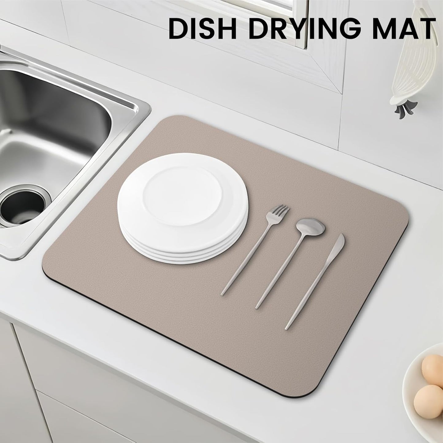 WISELIFE Dish Drying Mat Super Absorbent Drying Mat Large Dish Drying Mats for Kitchen Counter Easy Clean Dish Mat Kitchen Drying Mat15"x 18" Stylish Grey