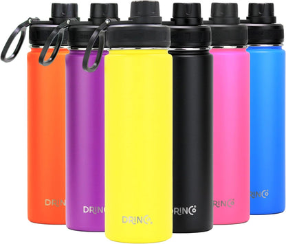 Drinco Stainless Steel Water Bottle Spout Lid Vacuum Insulated Double Wall Water Bottle Wide Mouth (40oz 32oz 22oz 18oz 14oz) Leak Proof Keep Cold Sport Camping Hiking (22 oz, 22oz Black)