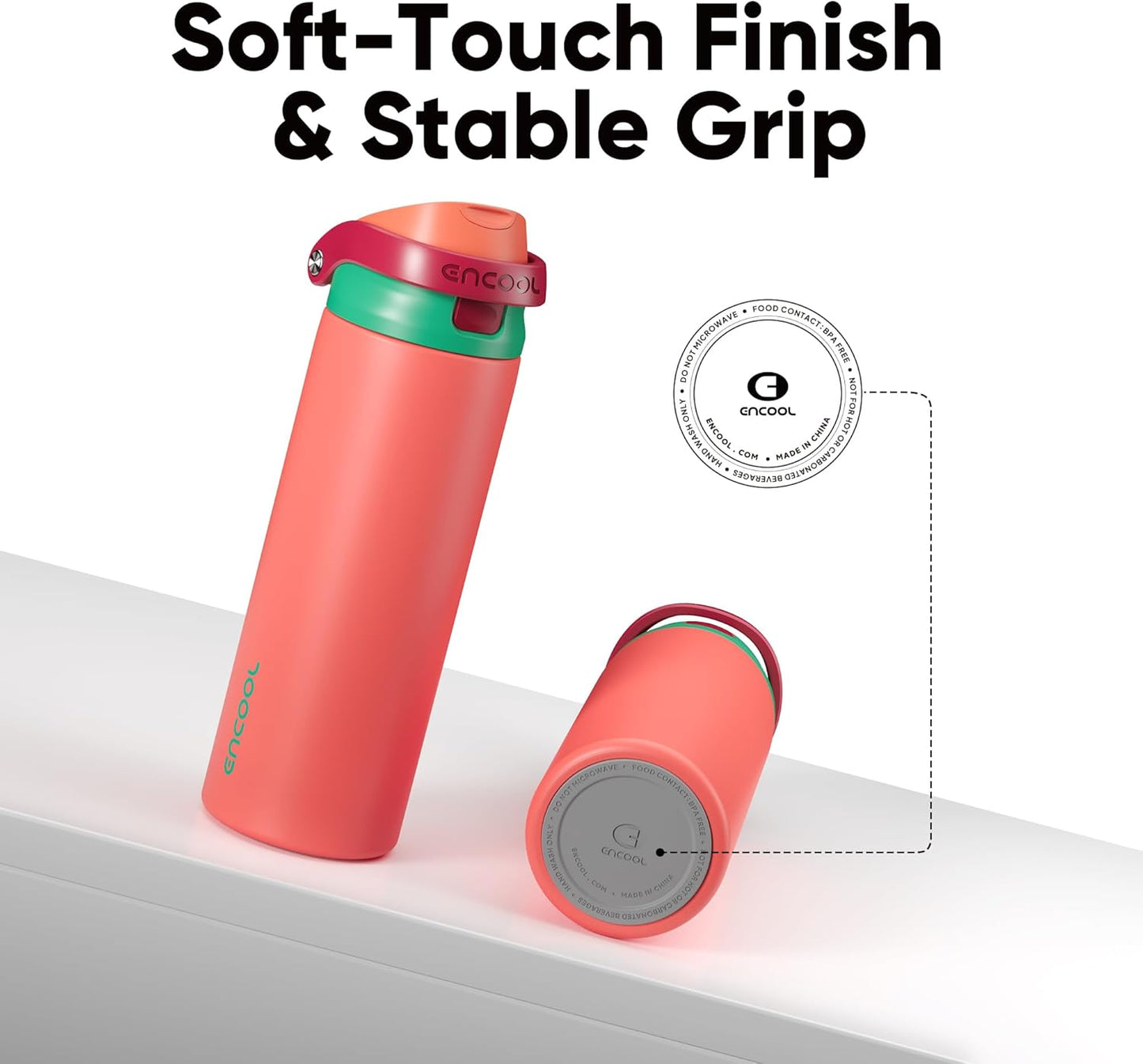 ENCOOL Leakproof Insulated Water Bottle with Straw Dual-Sip Water Bottle Bag-Safe Design for Work, Commute & Gym – Keeps Drinks Cold All Day, 24 oz, Lemonade Pink - Colors A