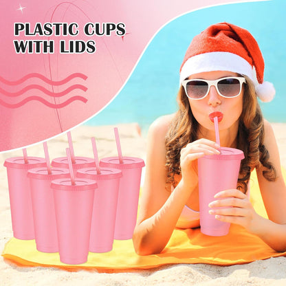 Uiifan 6 Pcs 24 oz Reusable Tumbler with Lids and Straws Plastic Iced Coffee Tumbler Glitter Travel Mug Cup for Smoothie Juices Birthday Party Cold Drink Coffee Cup Bulk for Adult Kid Women (Clear)