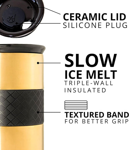 Elemental Artisan Insulated Tumbler, Triple Wall Coffee Travel Mug, Reusable Stainless Steel Coffee Tumbler with Ceramic Lid, Thermal Coffee Cups for Hot (6 Hrs) & Cold (18 Hrs), 16oz - Forest Green