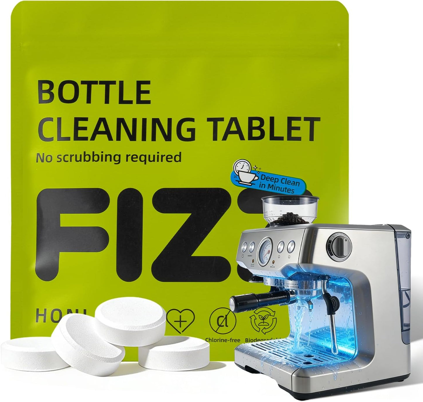 Bottle Cleaning Tablets for Water Bottles, Tumblers & Straws – No Scrubbing Cleaner Tablets Remove Odor & Residue for Insulated Bottles, Protein Shakers, Coffee Cups & Lids, 10 Count