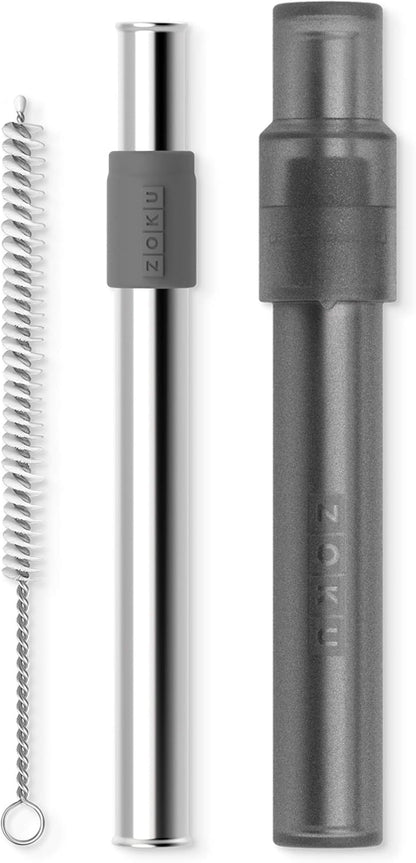 ZOKU Reusable Metal Straw with Case for Travel, Teal - Collapsible Stainless Steel Drinking Straw with Silicone Tip and Cleaner Brush, Ideal for Key Chains, Pockets, Purses