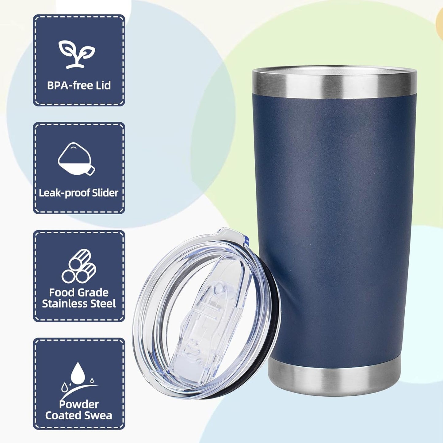 20oz Tumbler with Lid Stainless Steel Insulated Tumblers Travel Coffee Tumbler Bulk Double Wall Vacuum Insulated Water Cup Gifts for Christmas Women Men Her Him Home Office(Navy Blue, 1pack)