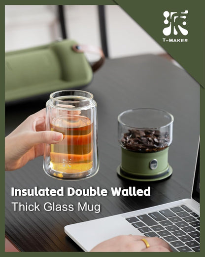 ZENS Modern Glass Infuser Teapot, One Touch Tea Maker for Loose Leaf Tea with Insulated Mug and Portable Case. Enchanted Pot Alternatives for Tea Lover Gifts