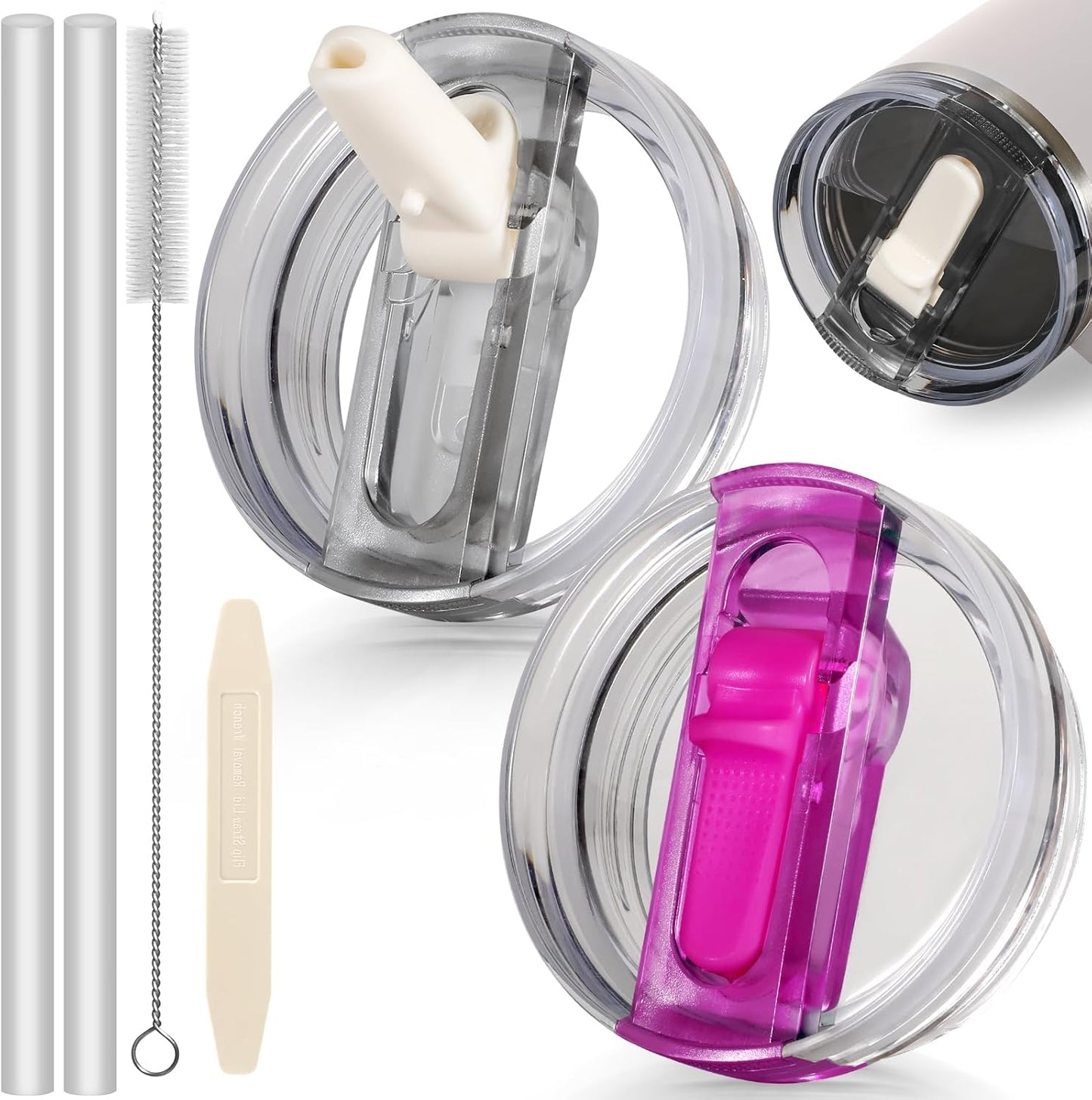30oz Flip Straw Lid for Stanley Quencher H2.0 Tumbler, 2 Pack Leak Proof Lid Replacement No Spill Cover for Stanley Cup Accessories ProTour (Rose Quartz,Rose Quartz) - Colors A