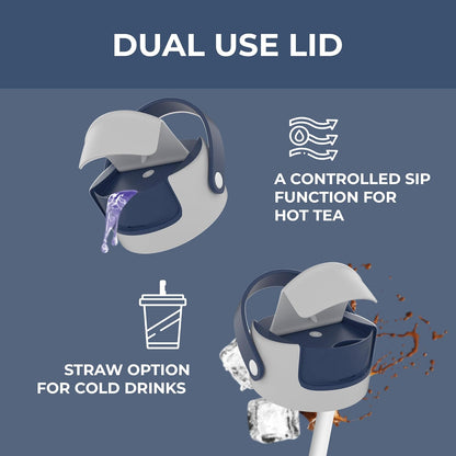 22 oz Ceramic Lined Tea Infuser Travel Tumbler, Micro-Mesh Stainless Steel Infuser, Pure Taste Ceramic Interior, Triple Insulated 12hr Hot Cold, Dual Sip & Straw Lid, Scratch-Resistant
