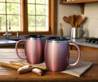 CHILLOUT LIFE Stainless Steel Insulated Coffee Mugs Set of 2 (14oz) – Double Wall Coffee Cups with Spill Resistant Lid & Strong Handle, Shatterproof Cups for Cold Drinks and Hot Beverages