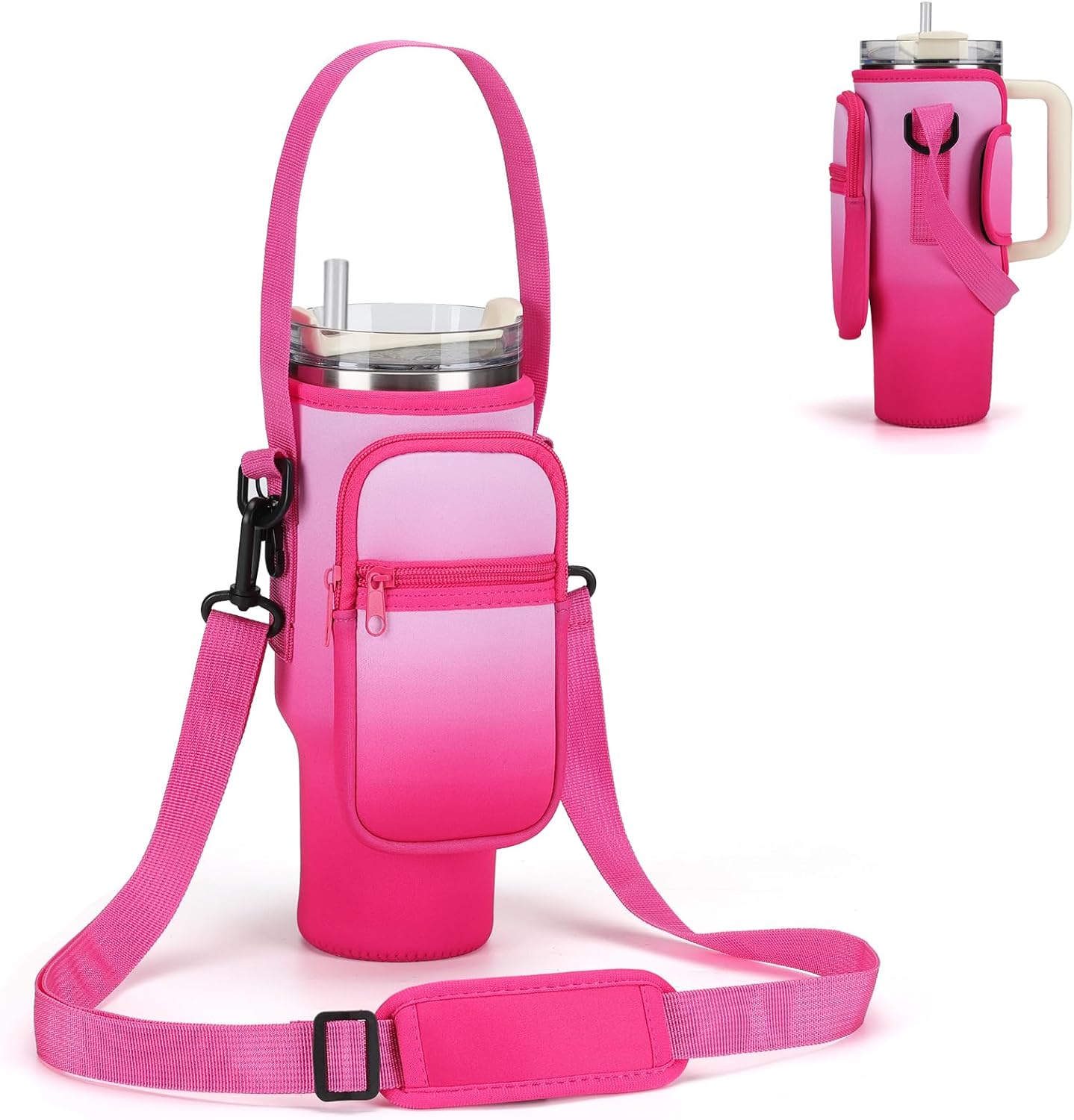 GOEWY Water Bottle Carrier Bag for Stanley 40/30 oz Tumbler with Phone Pocket Neoprene Water Bottle Holder with Shoulder & Handheld Strap Stanley Cup Accessories