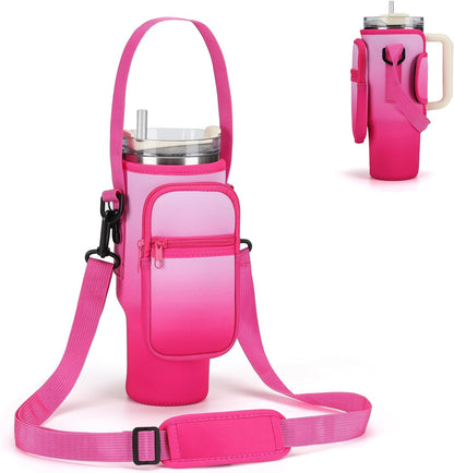 GOEWY Water Bottle Carrier Bag for Stanley 40/30 oz Tumbler with Phone Pocket Neoprene Water Bottle Holder with Shoulder & Handheld Strap Stanley Cup Accessories