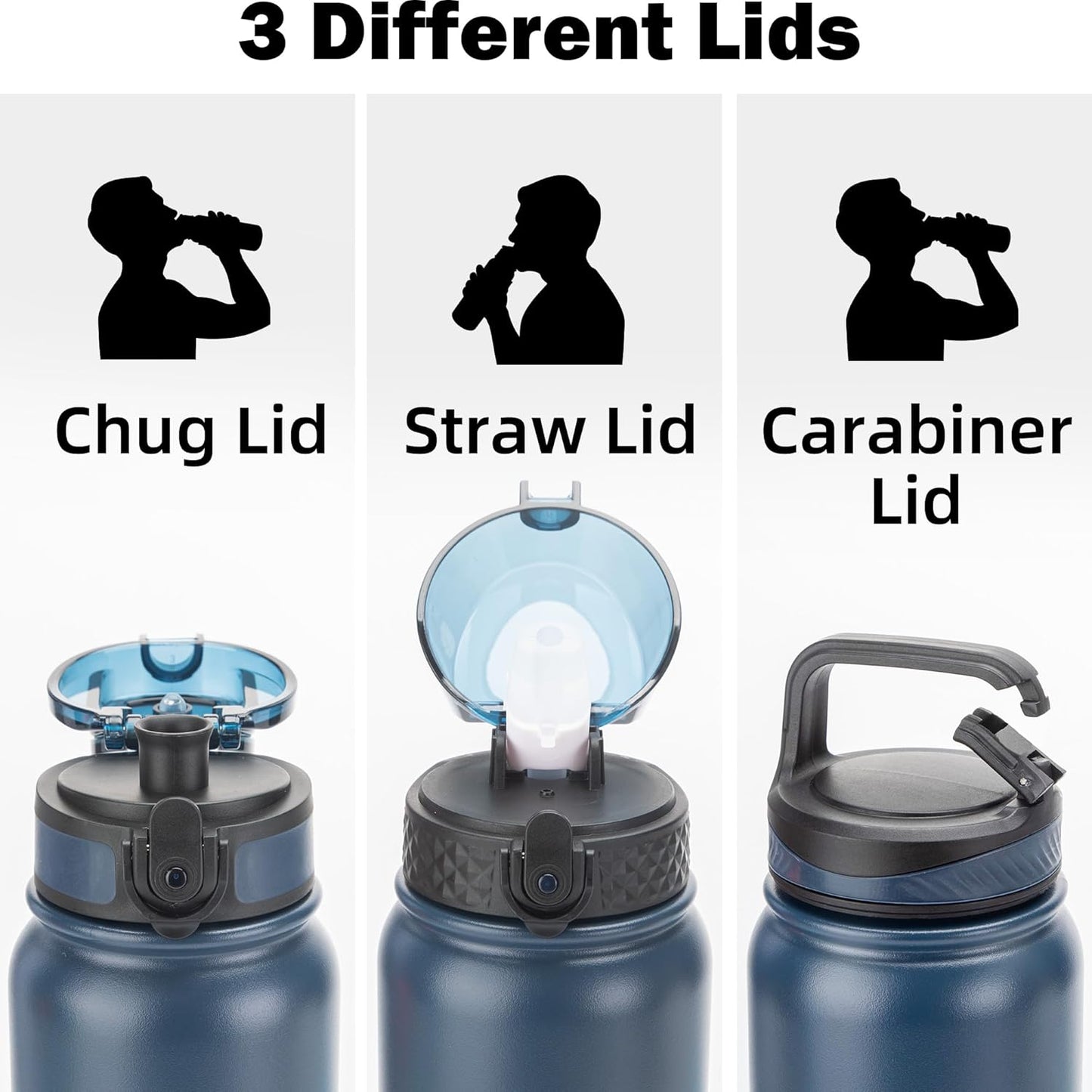 Oldley Insulated Water Bottle 20oz for Adults Kids Stainless Steel Water Bottles with Straw/Chug/Carabiner 3 Lids Fruit Strainer Double Wall Vacuum Wide Mouth BPA Free Leak-Proof for School Travel