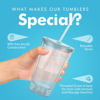 Simple Green Solutions - Customizable Paper Insert Acrylic Double Wall Cup for Cold Drinks, Clear Reusable Cups with Lids & Straws, Insulated Plastic Tumblers with Lids & Straw, Acrylic Tumblers, 16oz