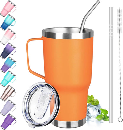 40 oz Tumbler with Handle, Insulated Tumbler with Lid and Straw, Reusable Stainless Steel Vacuum Insulated Cup, 100% Leak Proof Thermal Travel Coffee Mug Cup for Cold and Hot (Light Purple)