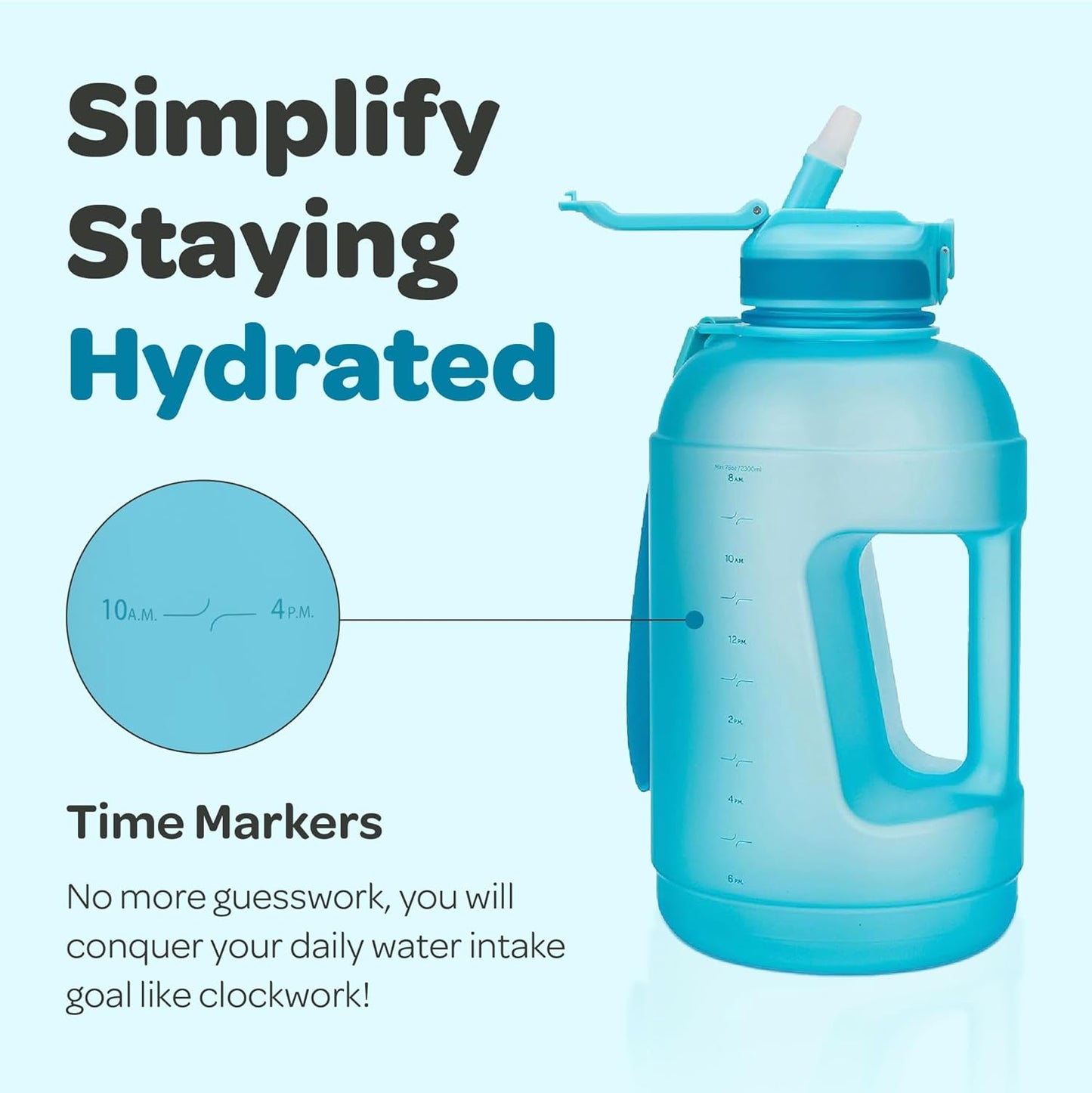 Hydracy Water Bottle with Time Marker -Large BPA Free Water Bottle & No Sweat Sleeve -Leak Proof Gym Bottle with Times to Drink - Ideal for Fitness Sports & Outdoors