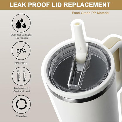 2 Pack 30 oz Replacement Tumbler Flip Straw Lid fit for Stanley Quencher, Leak Proof Lid Replacement for 30 OZ Stanley-H2.0 FlowState Tumbler, Spill Proof Reusable Lid (Beige)