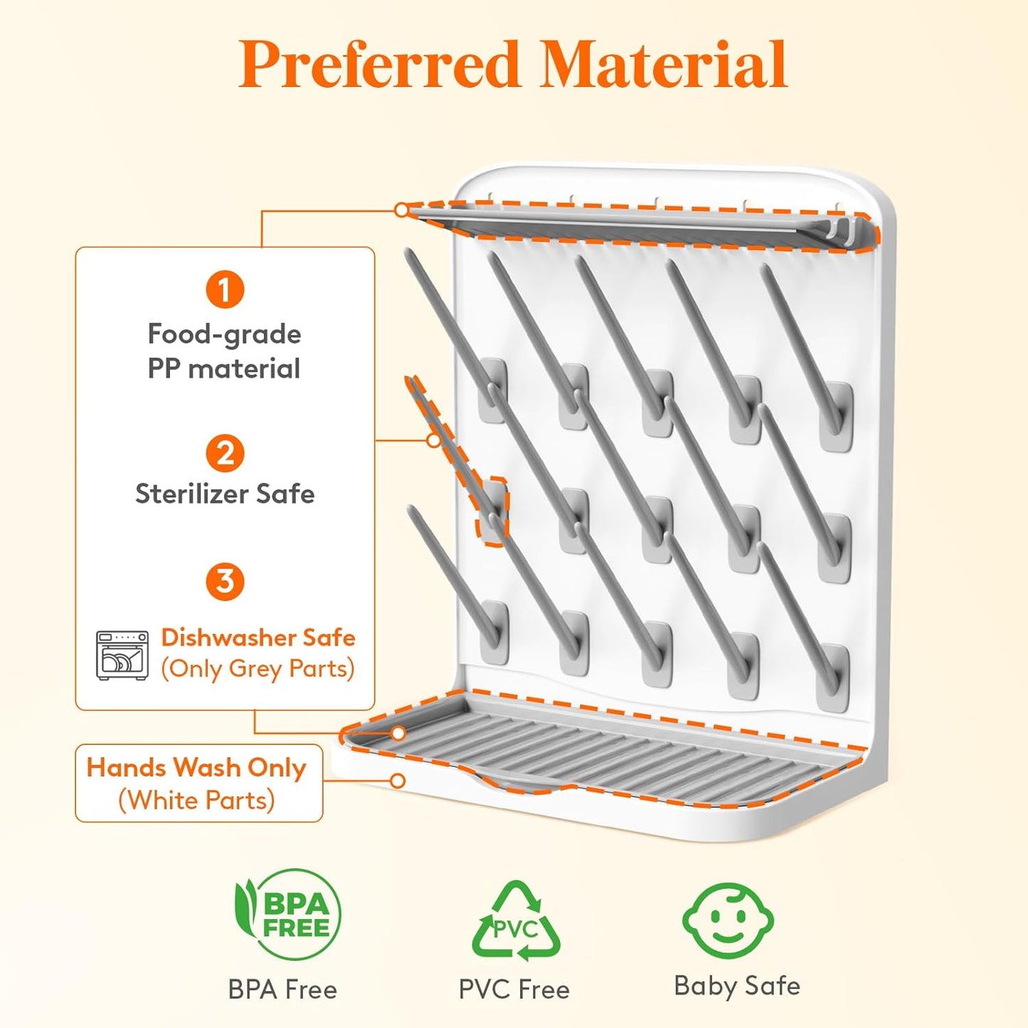 Lifewit Large Baby Bottle Drying Rack 15 Hooks, Newborn Essentials Must Haves, Bottle Storage Organizer for Countertop, Cabinet, Rack Dryer Holder for Pacifiers, Pump Parts, Baby Stuff