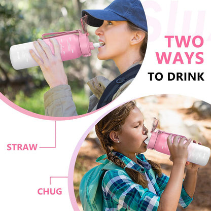SLUXKE 24oz Insulated Water Bottle 18/10 Stainless Steel with 2Lids(Straw Lid& Spout Lids), 700ml Double Wall Vacuum Water Bottle with Handle Keep Cold and Hot for Men, Women & Kids PURPLE PINK