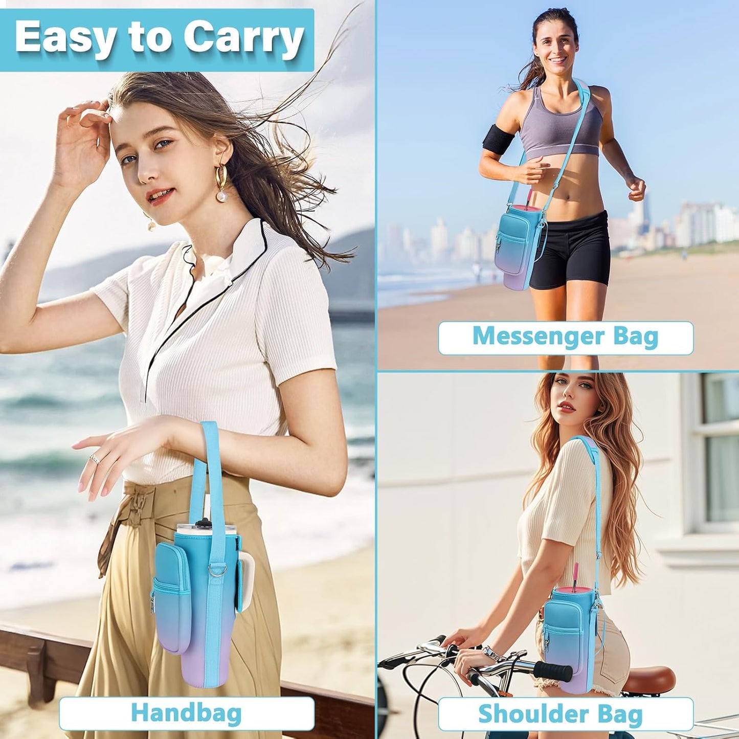 LEFOR·Z Water Bottle Carrier Bag with Phone Pocket Compatible with Stanley/Meoky 40 oz Tumbler with Handle,Water Bottle Holder Pouch with Adjustable Strap Compatible with Stanley Cup Accessories