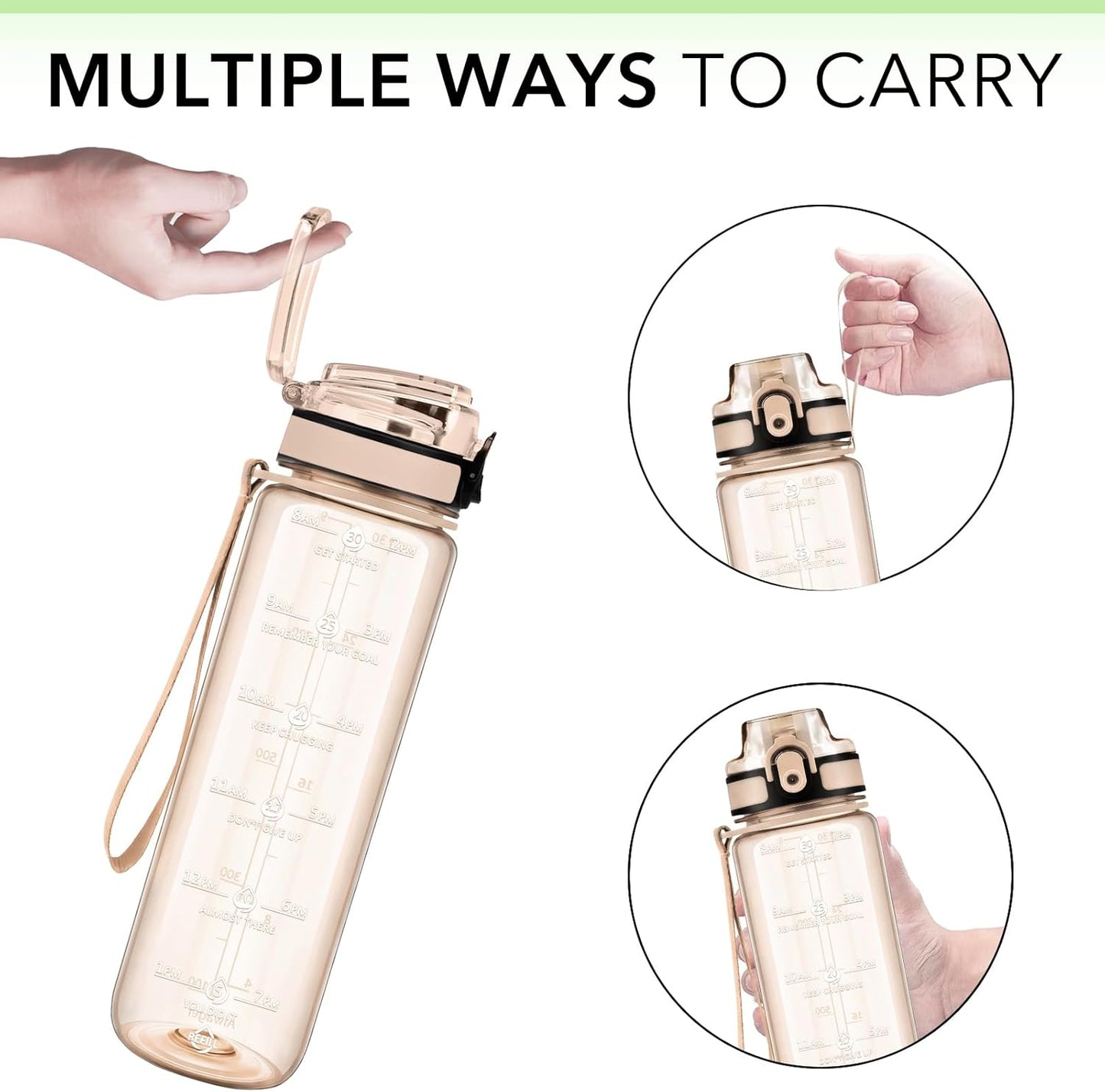 32oz Water Bottle with Time Marker, Motivational Drinking Bottle with Strap, BPA-Free Leak-Proof, Encouraging Water Bottle Time to Drink Water for Gym School Office Travel