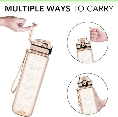 32oz Water Bottle with Time Marker, Motivational Drinking Bottle with Strap, BPA-Free Leak-Proof, Encouraging Water Bottle Time to Drink Water for Gym School Office Travel